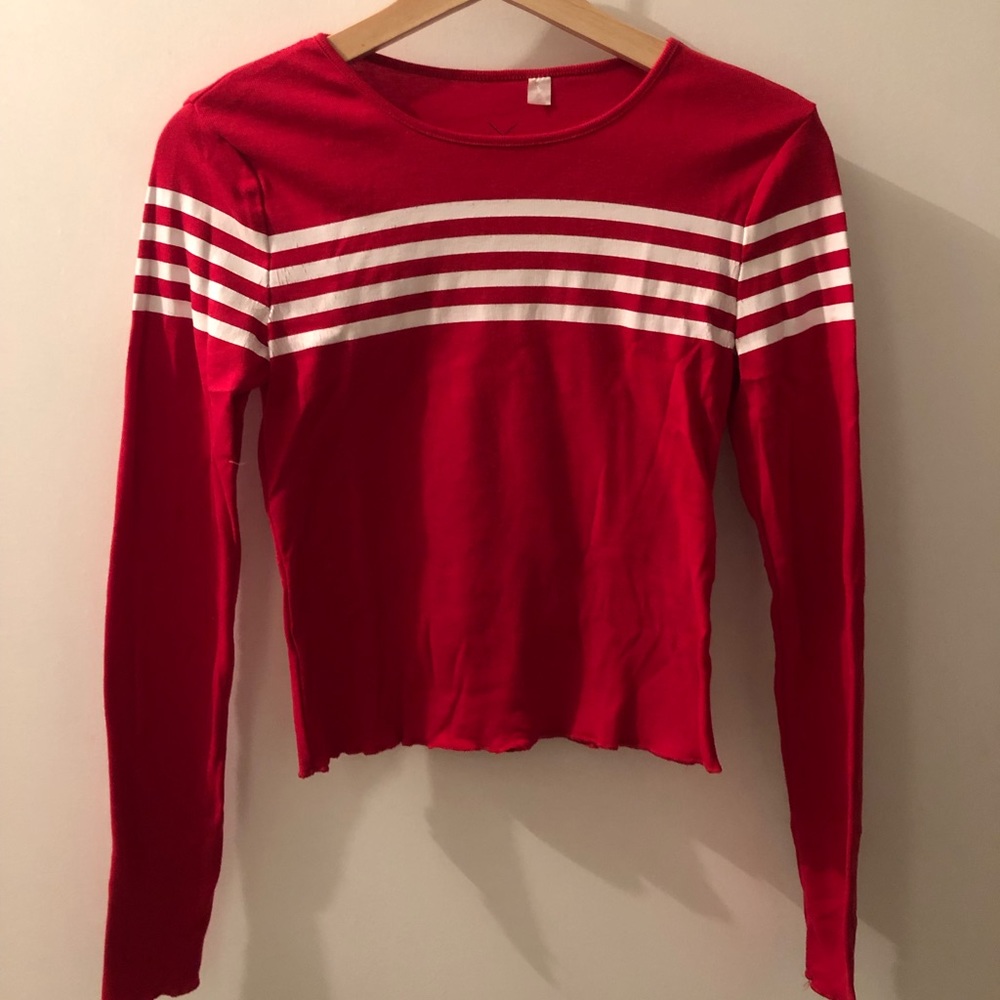 Red with stripes long sleeve shirt